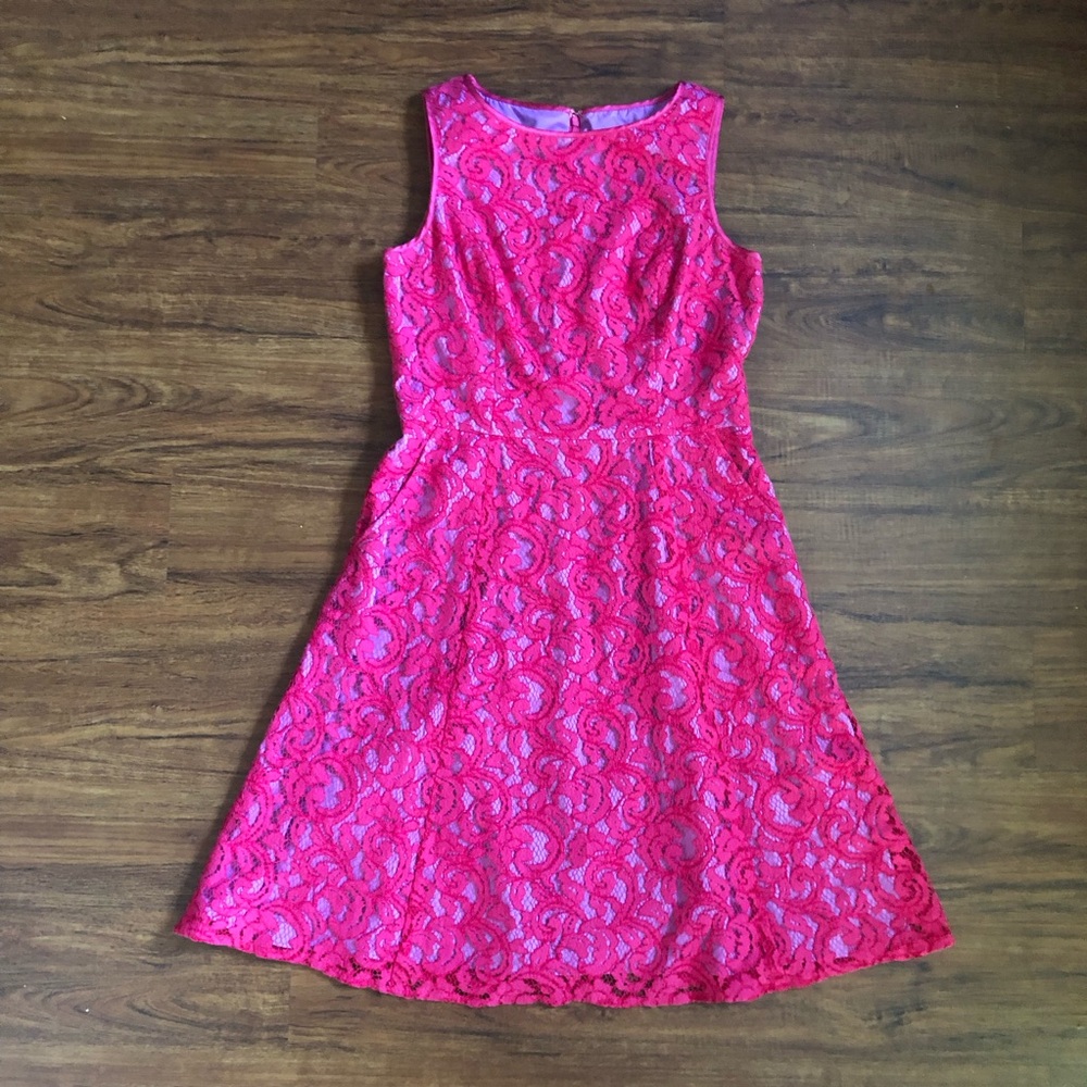 Adrianna Papell Fuchsia Lace Dress with Purple Lining